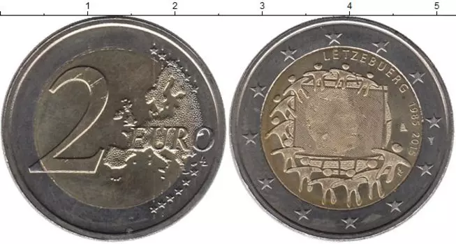 Монета 2 евро Люксембурга 2015 года Биметалл 30 лет Флагу ЕС