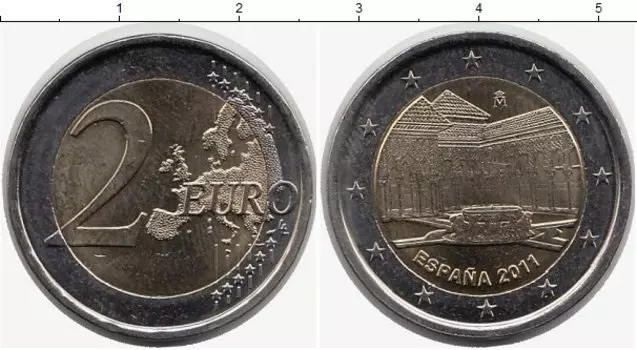 Монета 2 евро Испании 2011 года Биметалл Дворец Альгамбра в Гранаде - историч