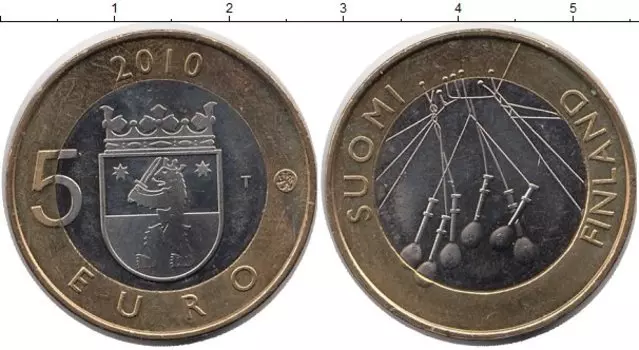 Монета 5 евро Финляндии 2010 года Биметалл Исторические области Финляндии - Сатакунта