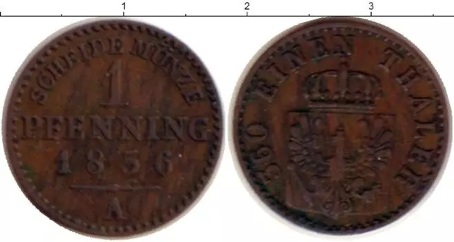 Монета пфенниг Пруссии 1856 года Медь