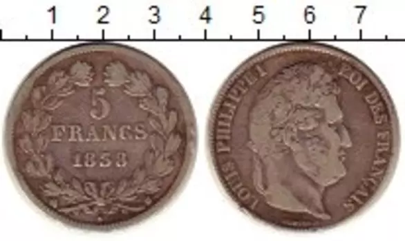 Монета 5 франков Франции 1838 года Серебро B