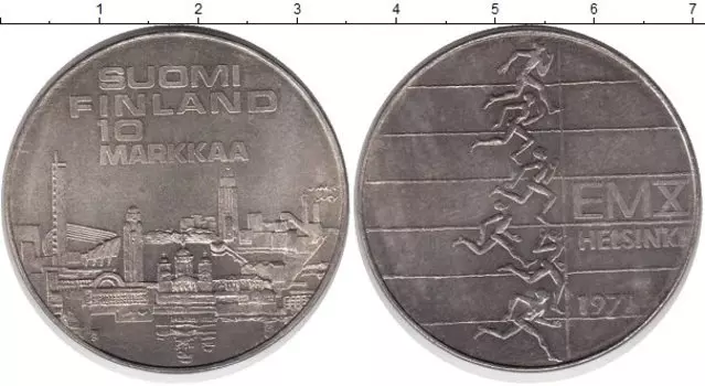 Монета 10 марок Финляндии 1971 года Серебро Чемпионат Европы по легкой атлетике