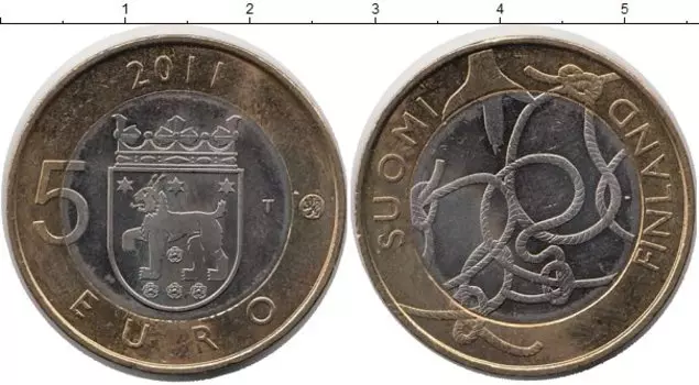 Монета 5 евро Финляндии 2011 года Биметалл Исторические области Финляндии - Канта-Хяме