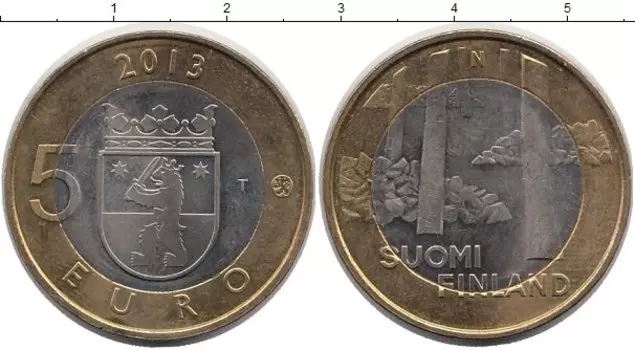 Монета 5 евро Финляндии 2013 года Биметалл Исторические области Финляндии - Сатакунта