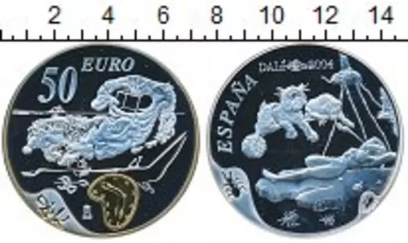 Монета 50 евро Испании 2004 года Серебро 100 лет Сальвадору Дали