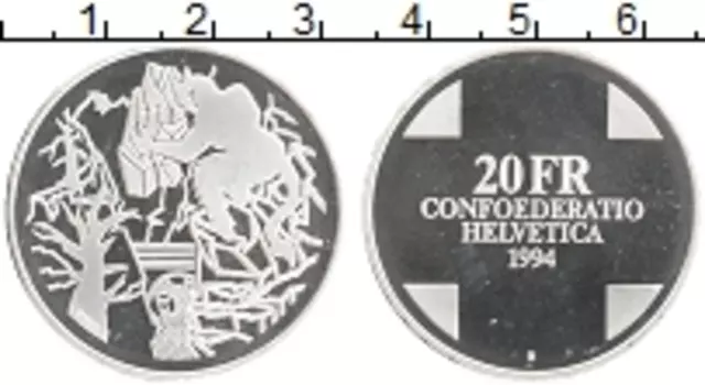 Монета 20 франков Швейцарии 1994 года Серебро Мост дьявола (Чертов мост) через реку Рейс