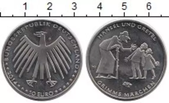 Монета 10 евро Германии 2014 года Медно-никель Сказки братьев Гримм: Ганзель и Греттель,G