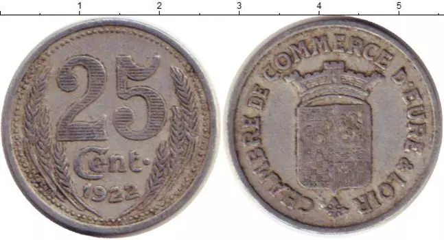 Монета 25 сантим Франции 1922 года Алюминий Токен