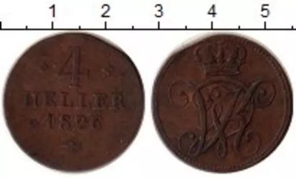 Монета 4 геллера Гессен-Касселя 1826 года Медь Вильгельм II