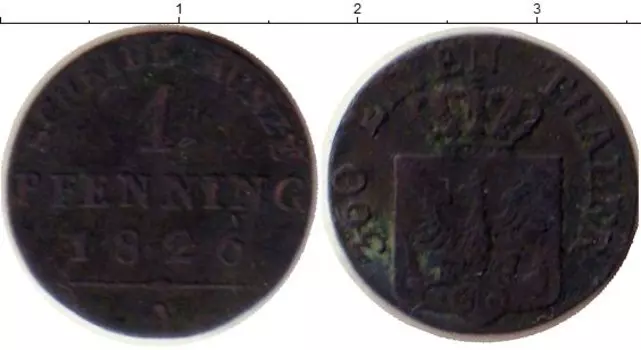 Монета пфенниг Пруссии 1826 года Медь