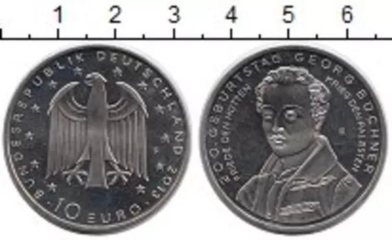 Монета 10 евро Германии 2013 года Медно-никель 200 лет со дня рождения Георга Бюхнера