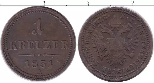 Монета крейцер Австрии 1851 года Медь