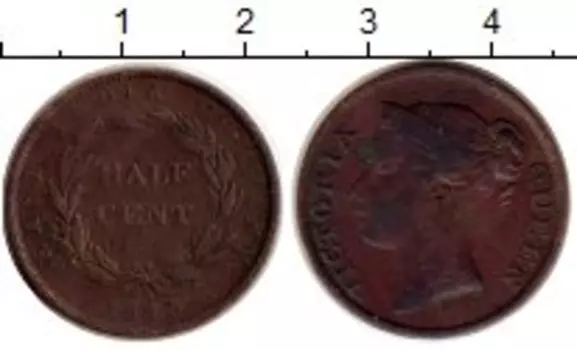 Монета 1/2 цента Стрейтс-Сеттльмента 1845 года Медь Виктория