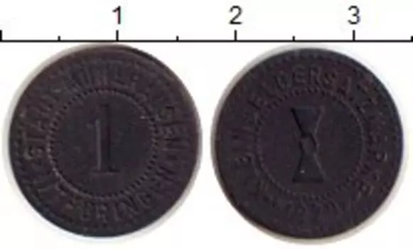 Монета пфенниг Германия : Нотгельды 1920 года Цинк Мюльхаузен