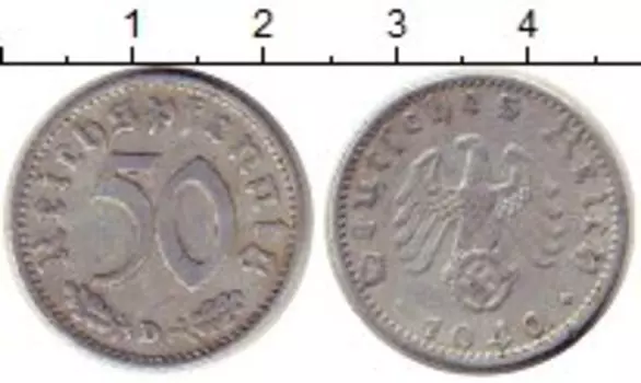 Монета 50 пфеннигов Третьего Рейха 1940 года Алюминий D