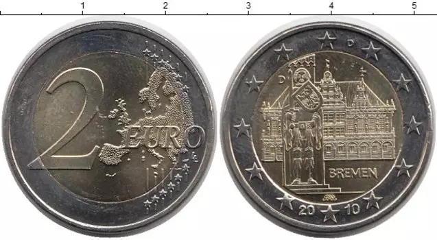Монета 2 евро Германии 2010 года Биметалл Бремен