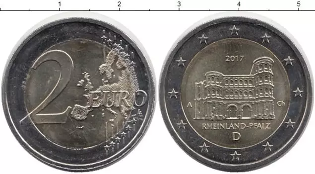 Монета 2 евро Германии 2017 года Биметалл Рейнланд-Пфальц,A
