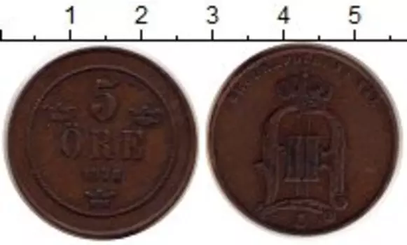 Монета 5 эре Швеции 1878 года Бронза Оскар II