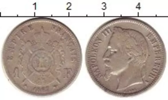 Монета франк Франции 1867 года Серебро A