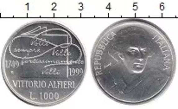 Монета 1000 лир Италии 1999 года Серебро Виктор Алфьери