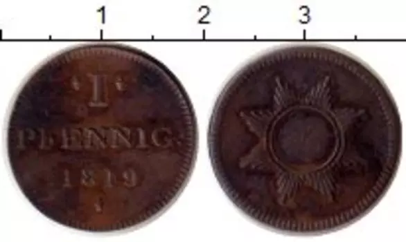 Монета пфенниг Франкфурта 1819 года Медь