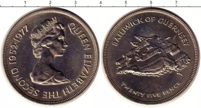 Монета 25 пенсов Гернси 1977 года Медно-никель Елизавета II