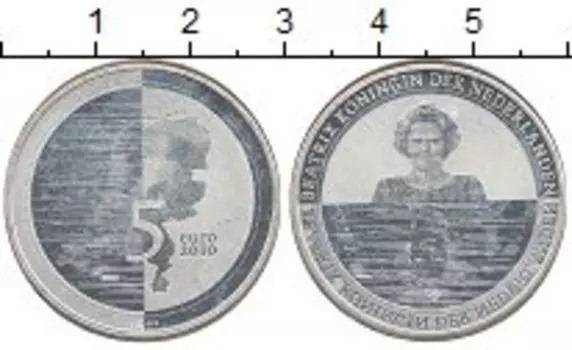 Монета 5 евро Нидерланд 2010 года Посеребрение Беатрикс