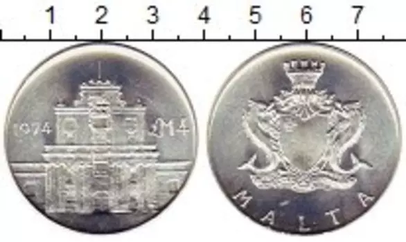 Монета 4 фунта Мальты 1974 года Серебро Ворота Коттонера