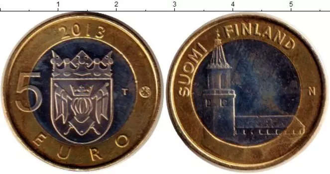 Монета 5 евро Финляндии 2013 года Биметалл Архитектура Финляндии