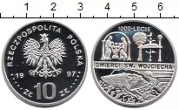 Монета 10 злотых Польши 1997 года Серебро 1000 лет со дня смерти Св
