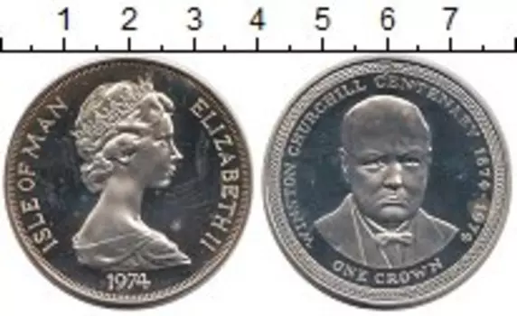 Монета крона Острова Мэн 1974 года Серебро Уинстон Черчиль