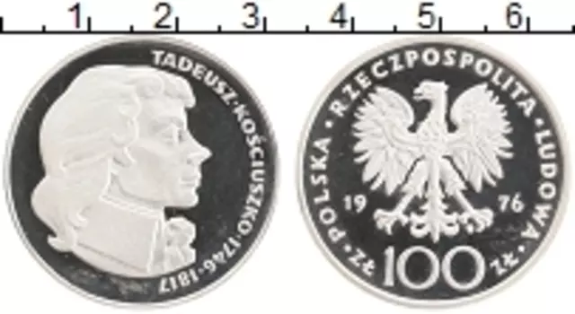 Монета 100 злотых Польши 1976 года Серебро Тадеуш Костюшко