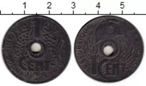 Монета цент Индокитая 1940 года Цинк