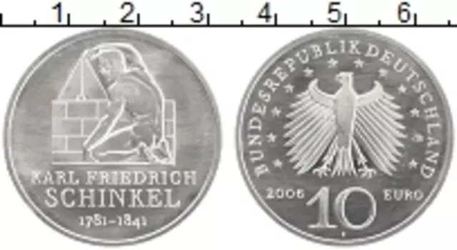 Монета 10 евро Германии 2006 года Серебро Карл Фридрих Шинкель