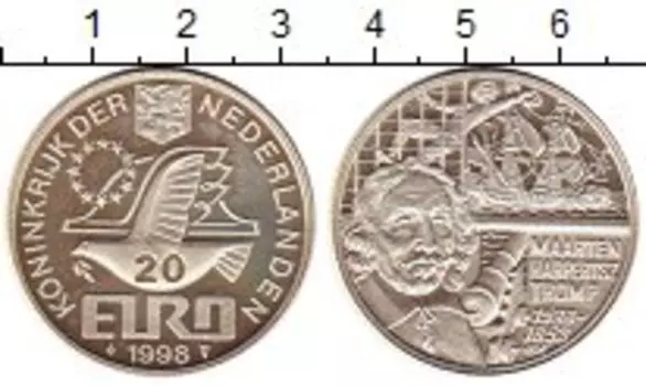Монета 20 евро Нидерланд 1998 года Серебро Мартен Тромп