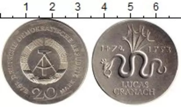 Монета 20 марок ГДР 1972 года Серебро Лукас Кранах