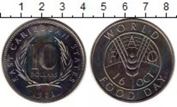 Монета 10 долларов Кариб 1981 года Медно-никель ФАО