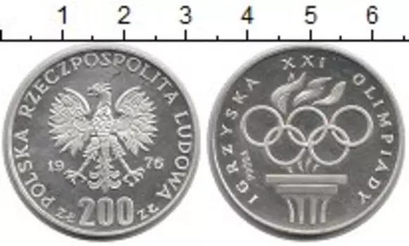 Монета 200 злотых Польши 1976 года Серебро Олимпийские игры