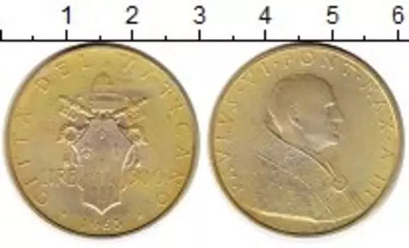 Монета 500 лир Ватикана 1965 года Серебро Павел VI