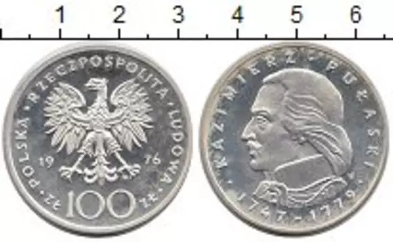 Монета 100 злотых Польши 1976 года Серебро Казимир Пулашки
