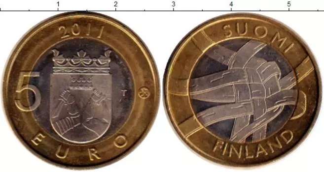 Монета 5 евро Финляндии 2011 года Биметалл Исторические провинции: Карелия