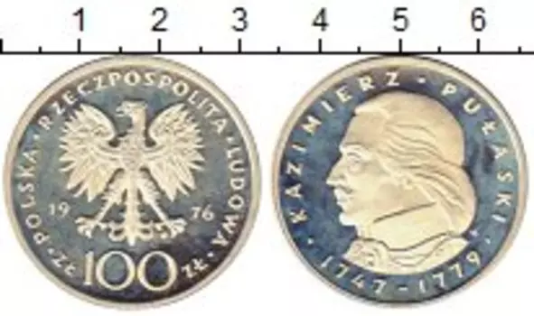 Монета 100 злотых Польши 1976 года Серебро Казимир Пулаский