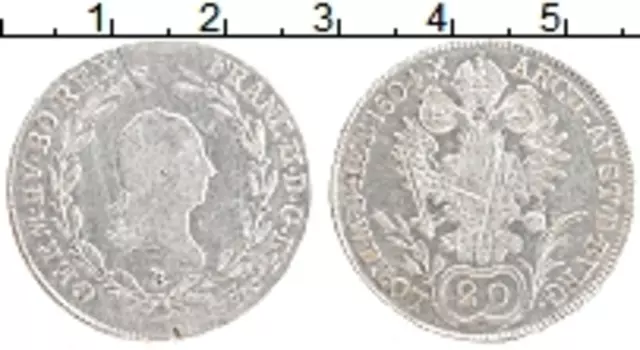 Монета 20 крейцеров Австрии 1804 года Серебро Франц II (следы юстировки)
