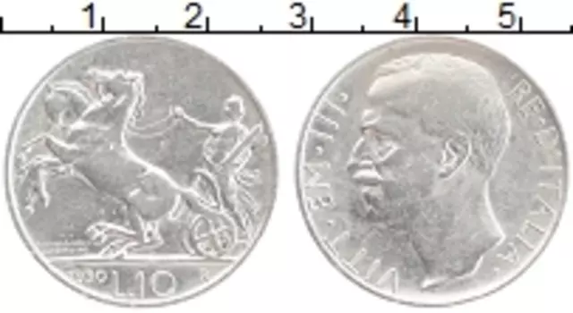 Монета 10 лир Италии 1930 года Серебро Виктор Эммануил III