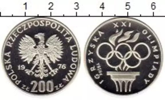 Монета 200 злотых Польши 1976 года Серебро Олимпийские игры