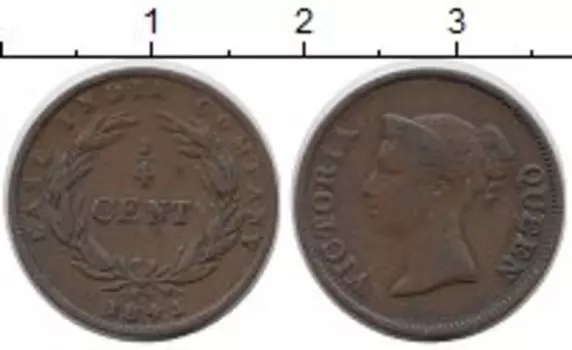 Монета 1/4 цента Стрейтс-Сеттльмента 1845 года Медь Виктория