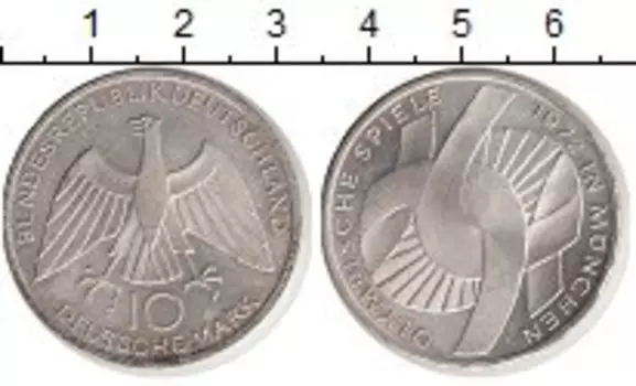 Монета 10 марок ФРГ 1972 года Серебро Олимпиада в Мюнхене Узел