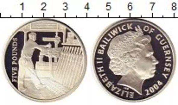 Монета 5 фунтов Гернси 2004 года Серебро Елизавета II