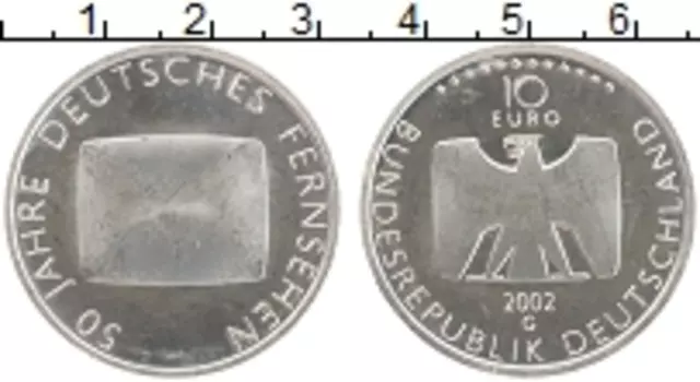 Монета 10 евро Германии 2002 года Серебро 50 лет немецкому телевидению