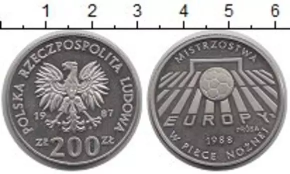 Монета 200 злотых Польши 1987 года Медно-никель Чемпионат мира по футболу,проба